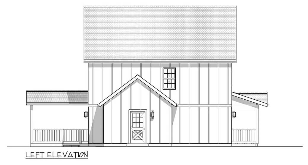 Left elevation sketch of the 3-bedroom country cabin.