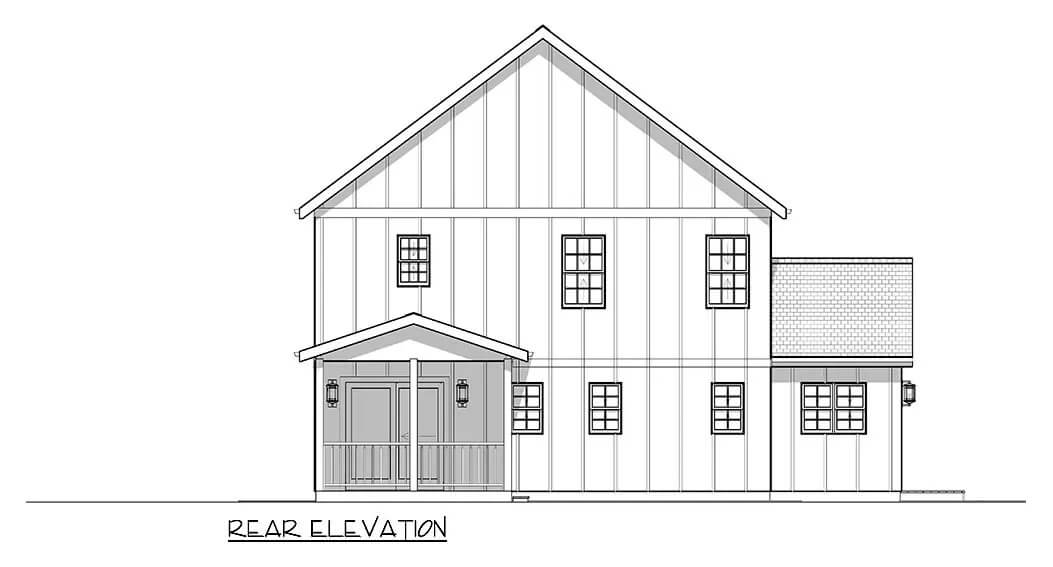 Rear elevation sketch of the 3-bedroom country cabin.