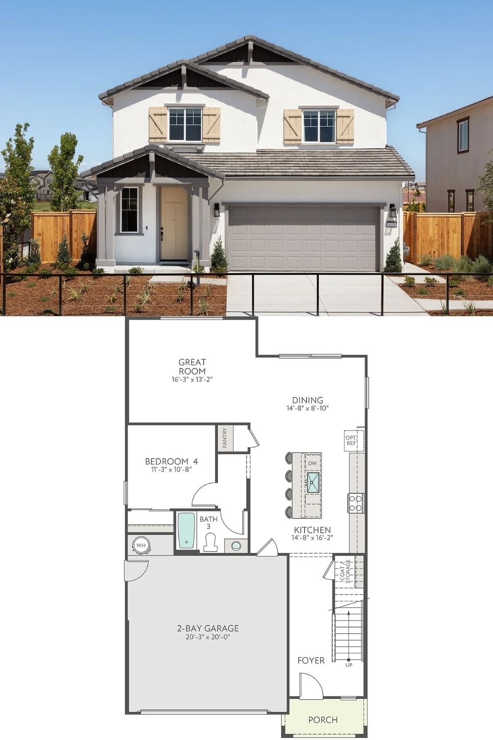 4-Bedroom Single Family Home with Two-Car Garage and Porch