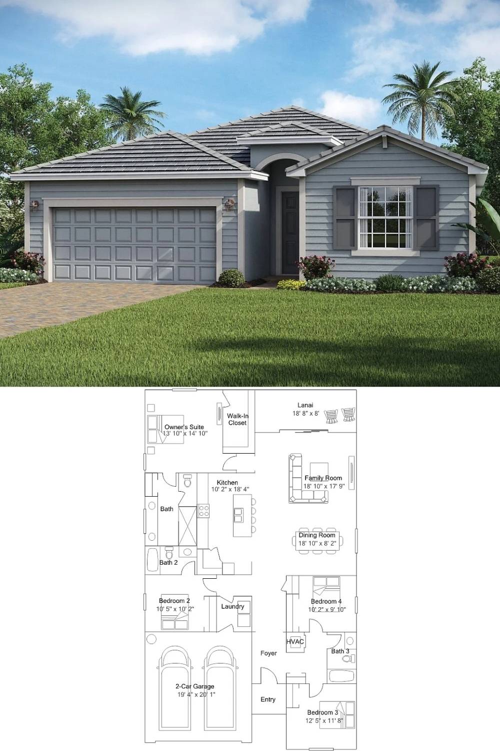 4-Bedroom Single Family Home with Covered Lanai and Two Car Garage 