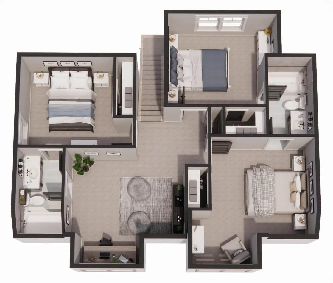 3D second level floor plan