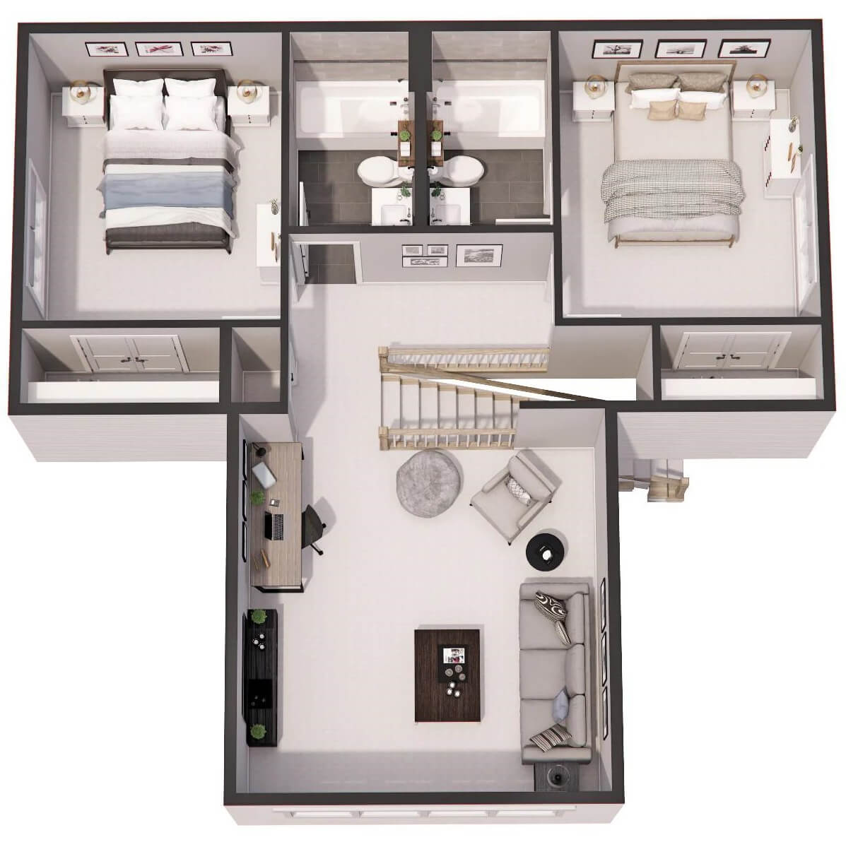 3D second level floor plan