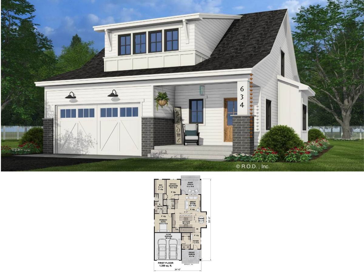 4-Bedroom Chattanooga Farmhouse with Loft and Double Garage (Floor Plan)