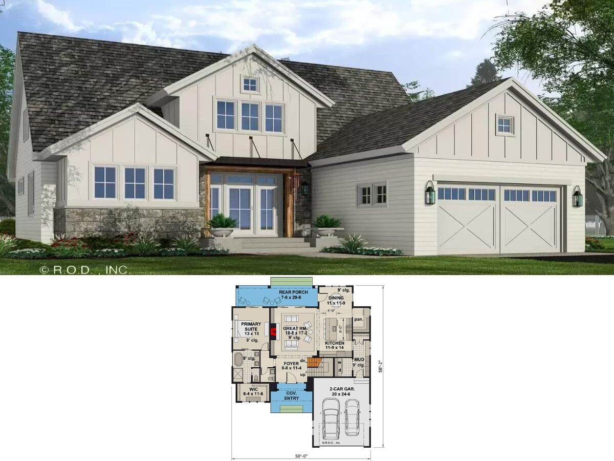 4-Bedroom Modern Farmhouse with Double Garage and Jack & Jill Bathroom (Floor Plan)