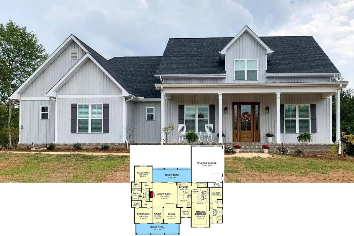 4-Bedroom Modern Farmhouse for a Corner Lot with Bonus Room (Floor Plan)
