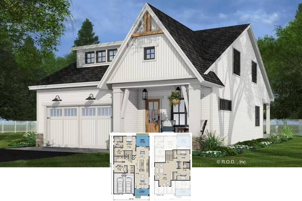 4-Bedroom Modern Farmhouse with Jack & Jill Bath and Loft (Floor Plan)