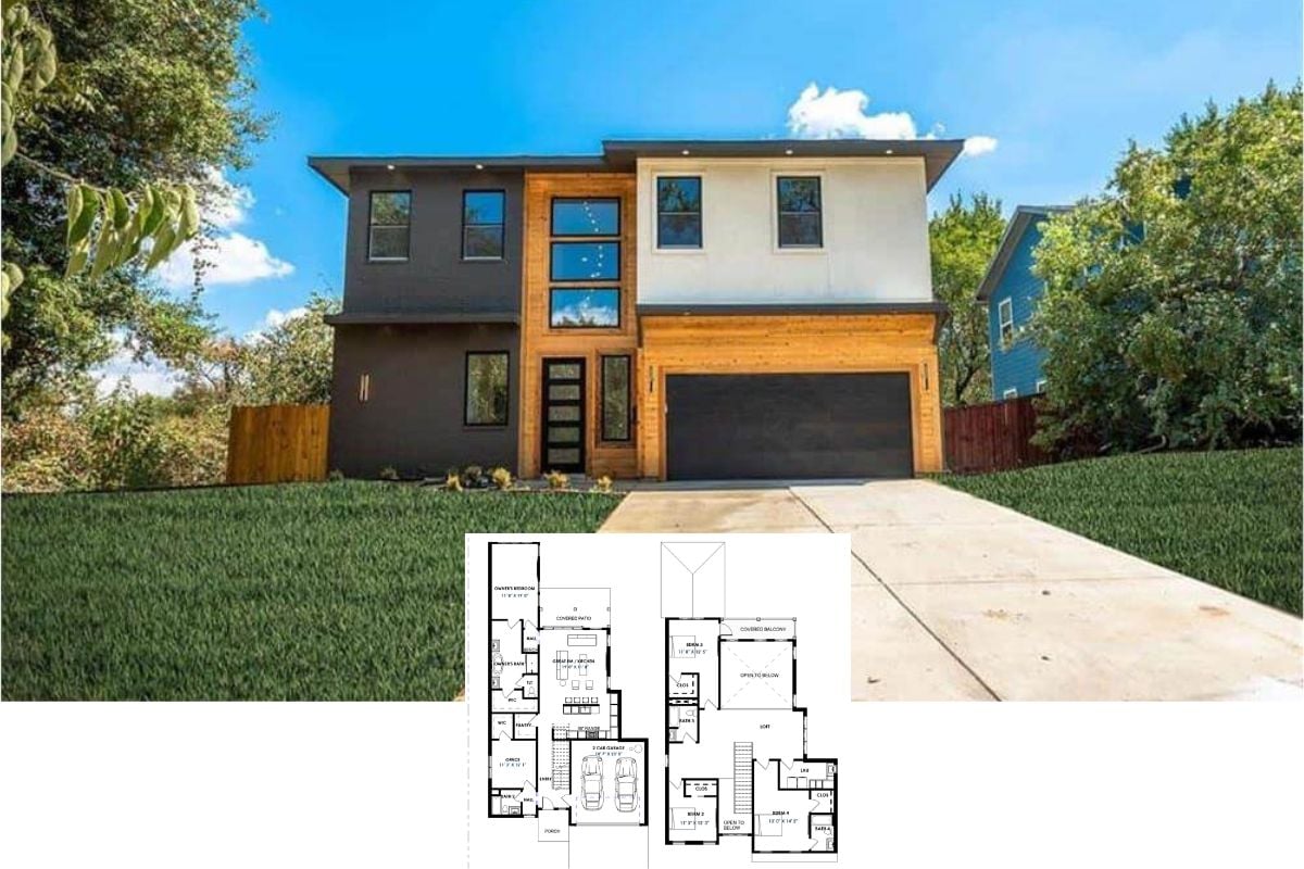Modern Style 4-Bedroom Home with Balcony, Loft, and Covered Patio (Floor Plan)