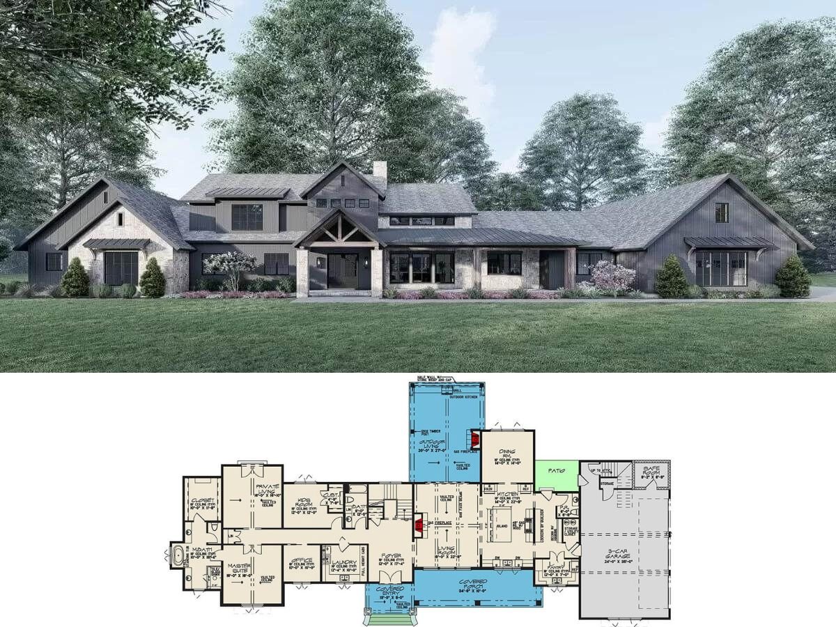 4-Bedroom Modern Mountain Home for a Wide Lot with Bonus Room (Floor Plan)
