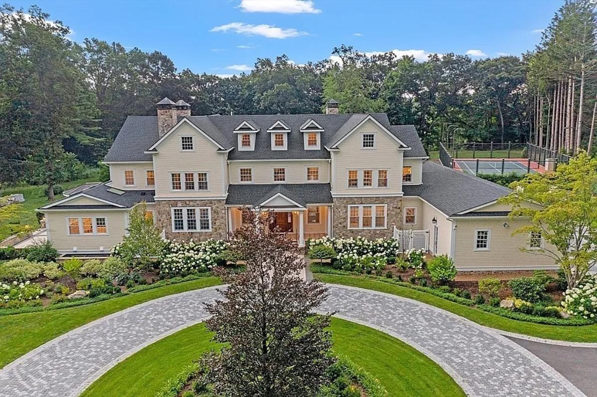 Aerial front view of the mansion.