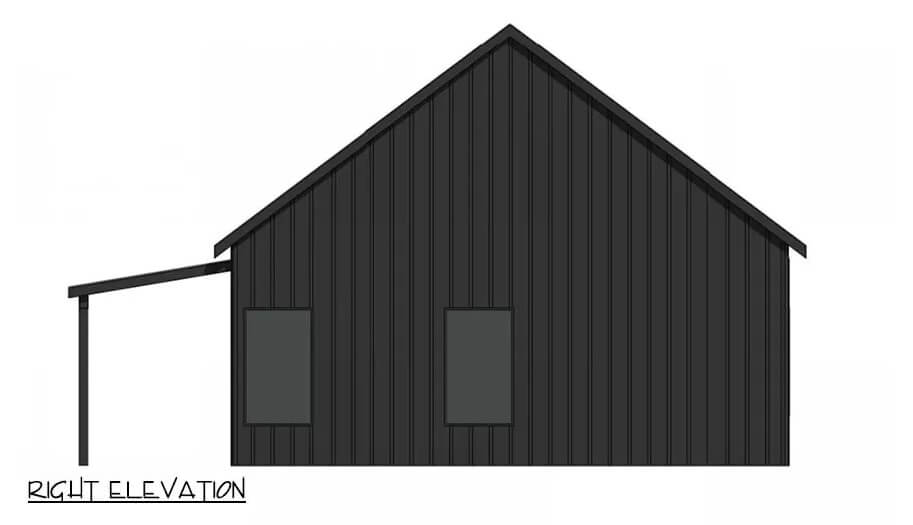Right elevation sketch of the farmhouse style 2-bedroom ADU.