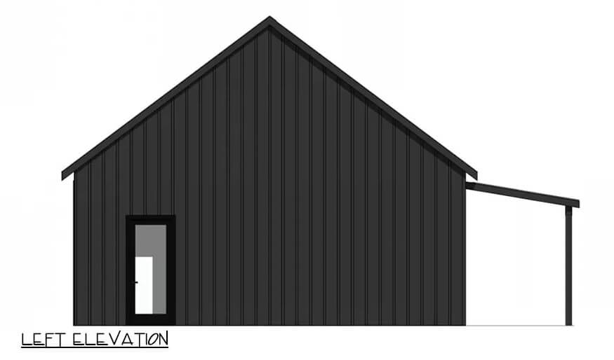 Left elevation sketch of the farmhouse style 2-bedroom ADU.