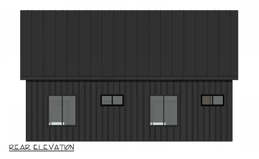Rear elevation sketch of the farmhouse style 2-bedroom ADU.