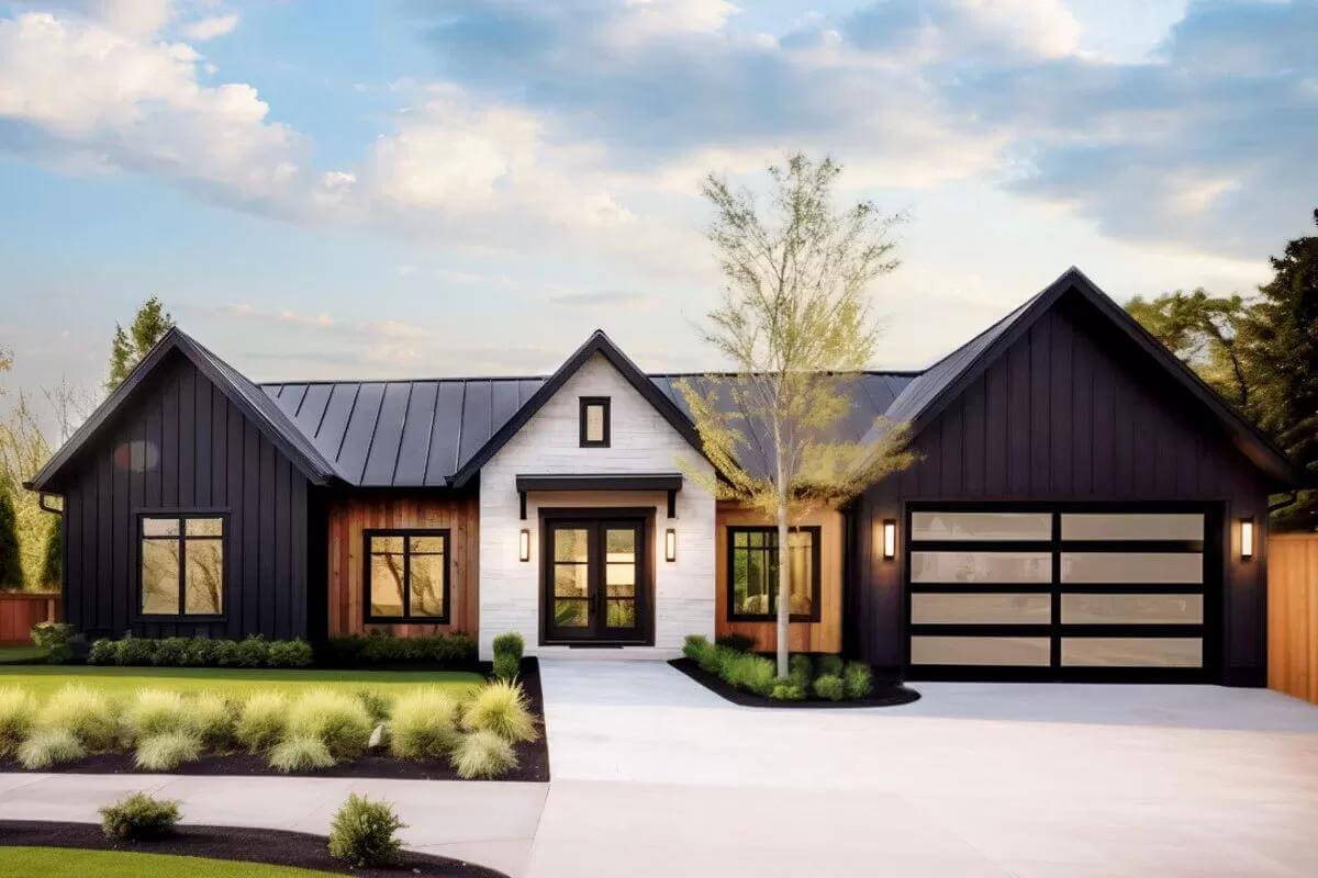 3-Bedroom Contemporary Cottage with Open Living Space and 2-Car Garage (Floor Plan)