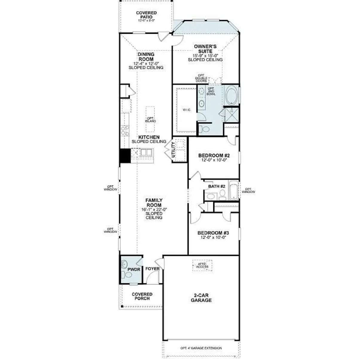A floor plan with a patio, garage, dining room, family room, kitchen, bedrooms, bathrooms, closets, and an office.