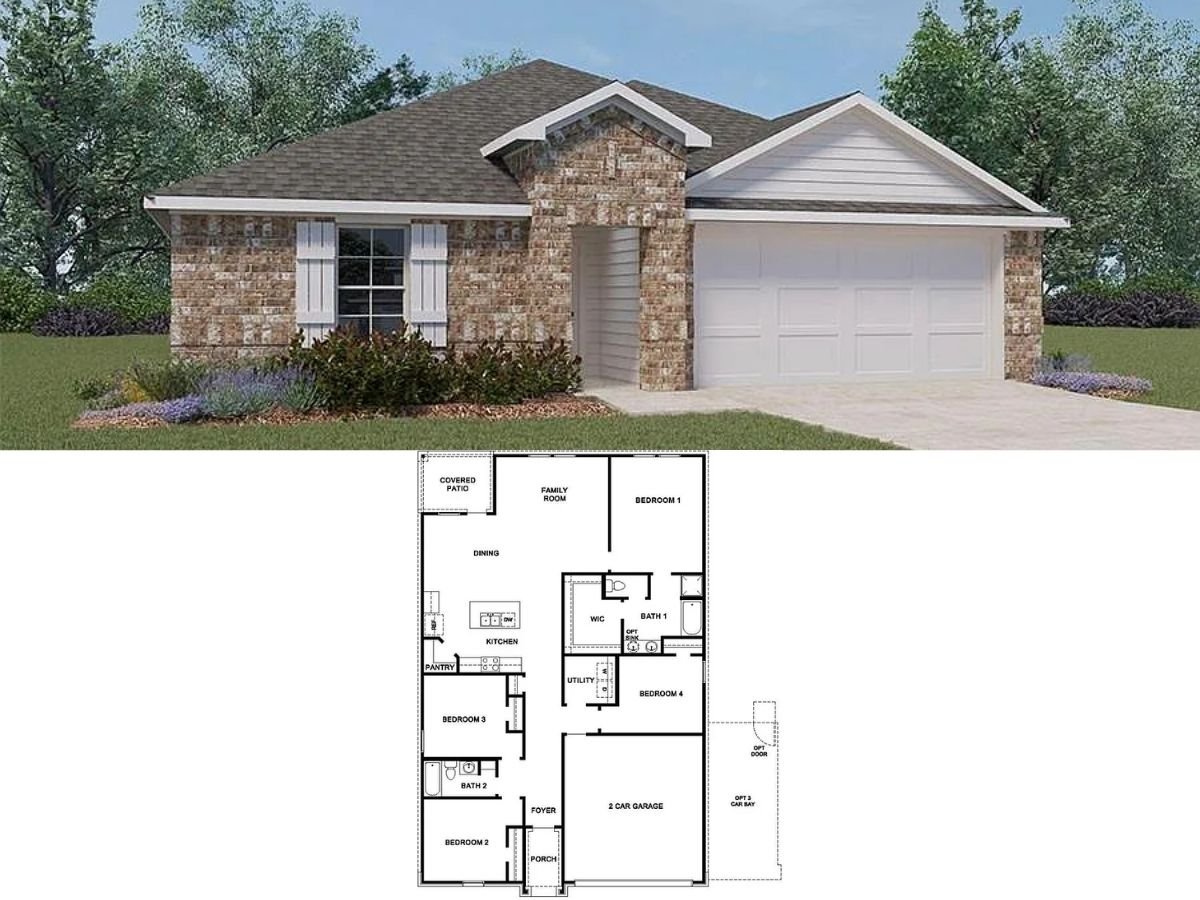 4-Bedroom Traditional Style Single Family Home (1,796 Sq. Ft. Floor Plan)