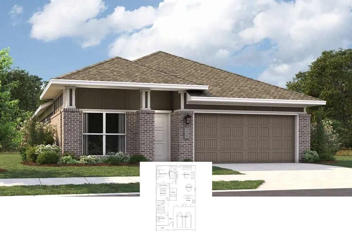 3-Bedroom Single Family Home with Porch and Two-Car Garage (1,488 Sq. Ft. Floor Plan)