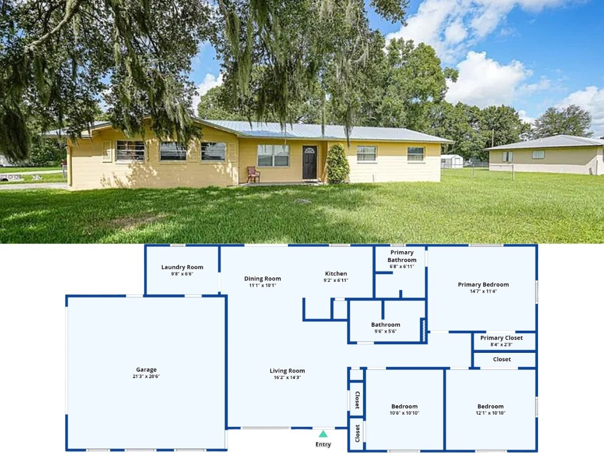 3-Bedroom Ranch Style Single Family Home (1,248 Sq. Ft. Floor Plan)