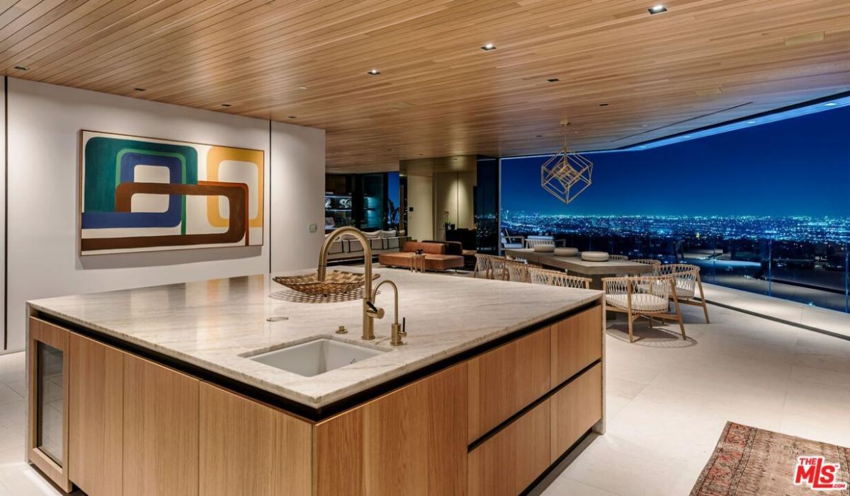 Kitchen with a center island prep area.