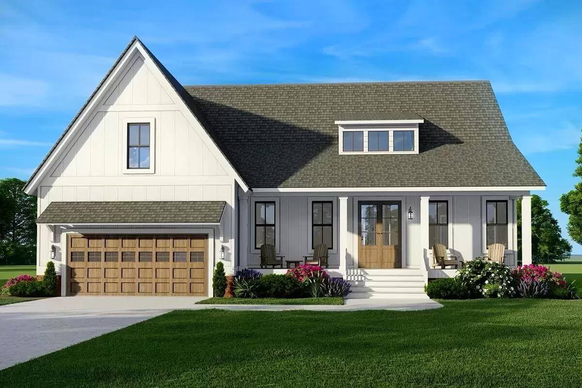 4-Bedroom New American Farmhouse with Front Porch and Bonus Room (Floor Plan)