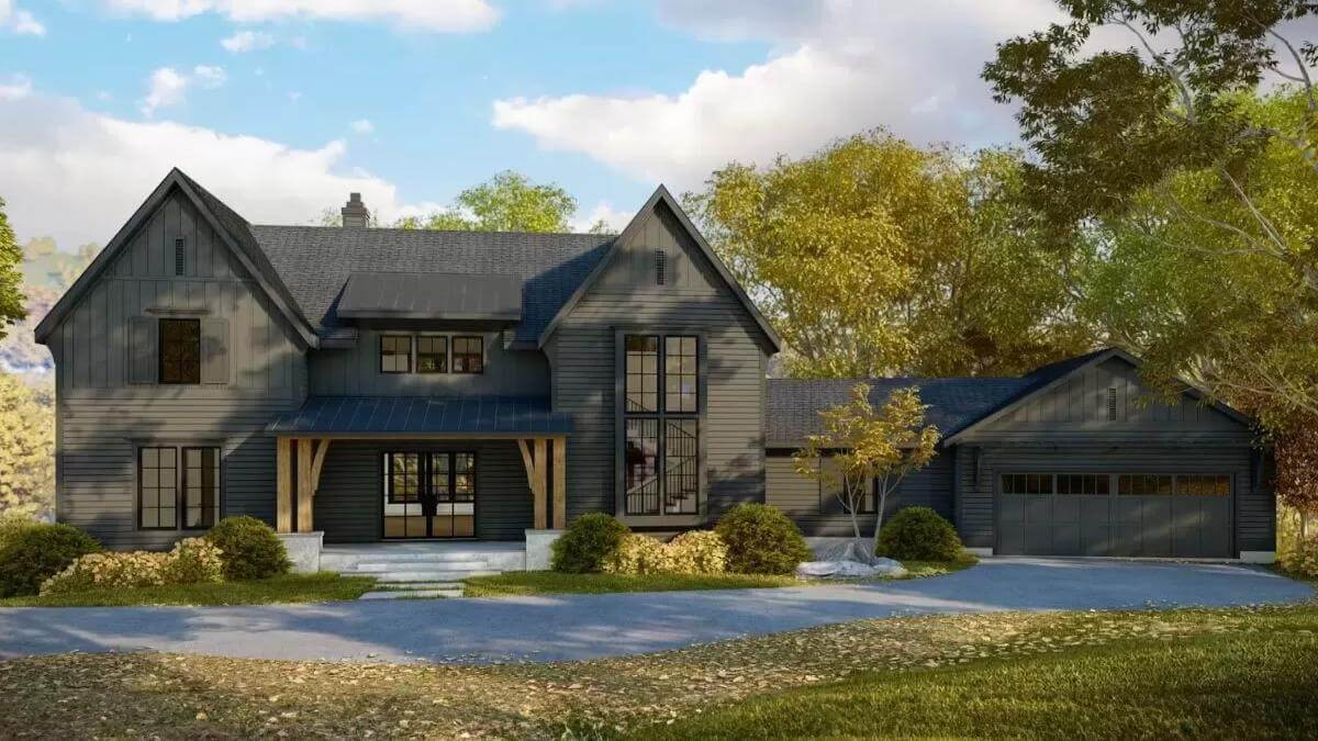 Modern Farmhouse Style 5-Bedroom Home with Wet Bar and Flex Room (Floor Plan)