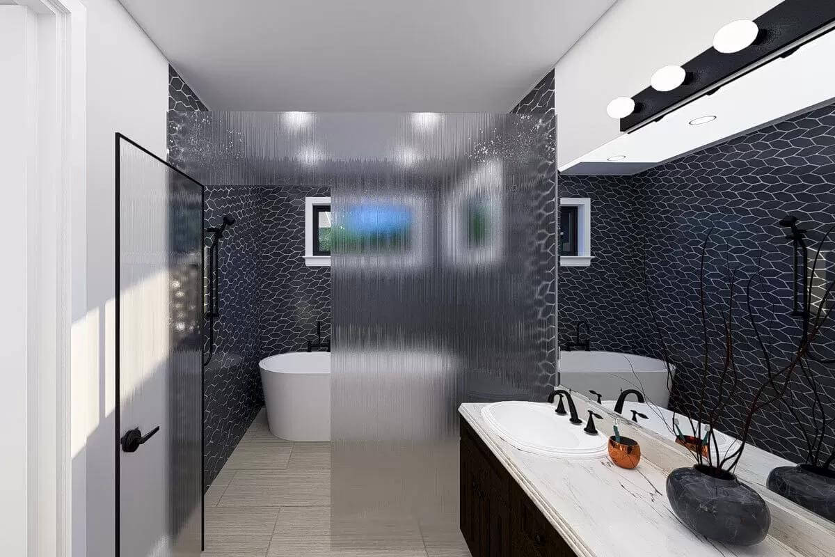 The primary bathroom includes a soaking tub inside the walk-in shower.