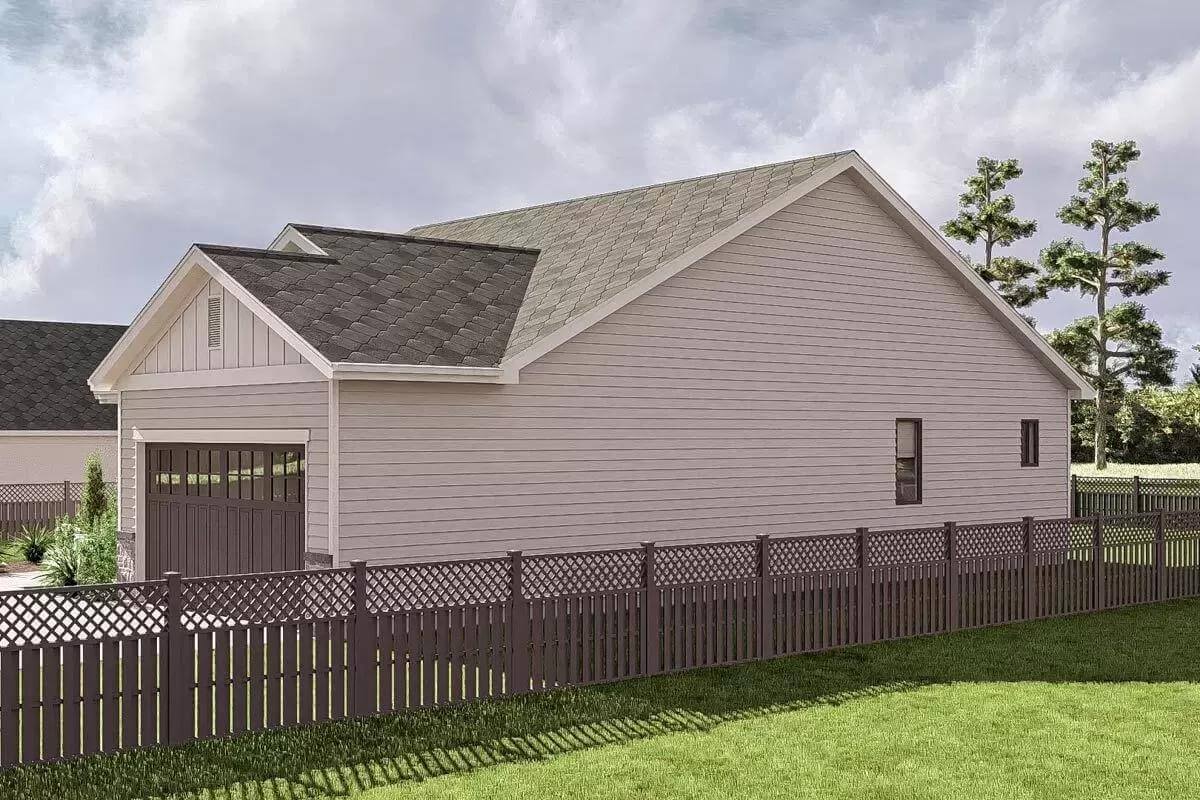 Front-right view showcasing the double garage.
