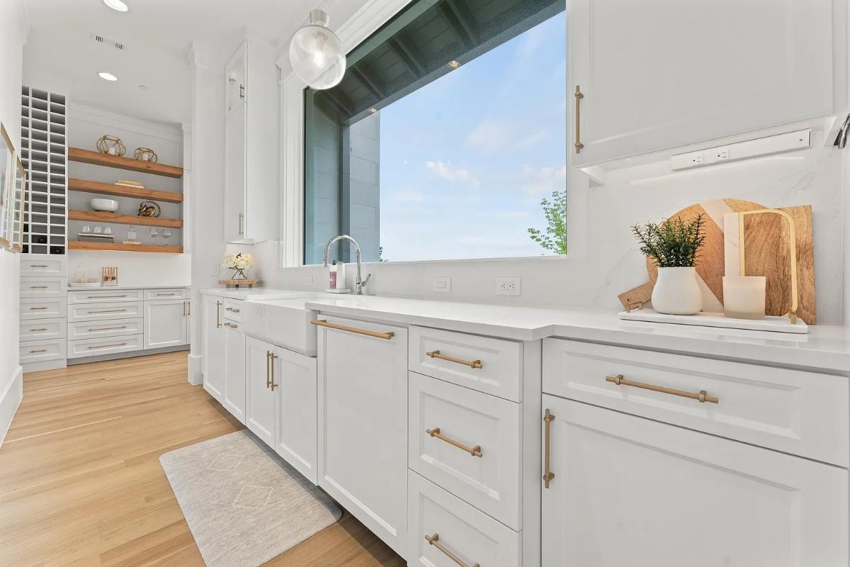 Pantry with custom cabinetry.