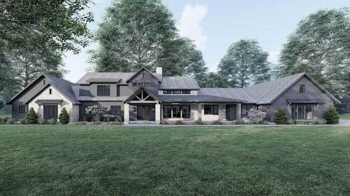 4-Bedroom Modern Mountain Home for a Wide Lot with Bonus Room (Floor Plan)