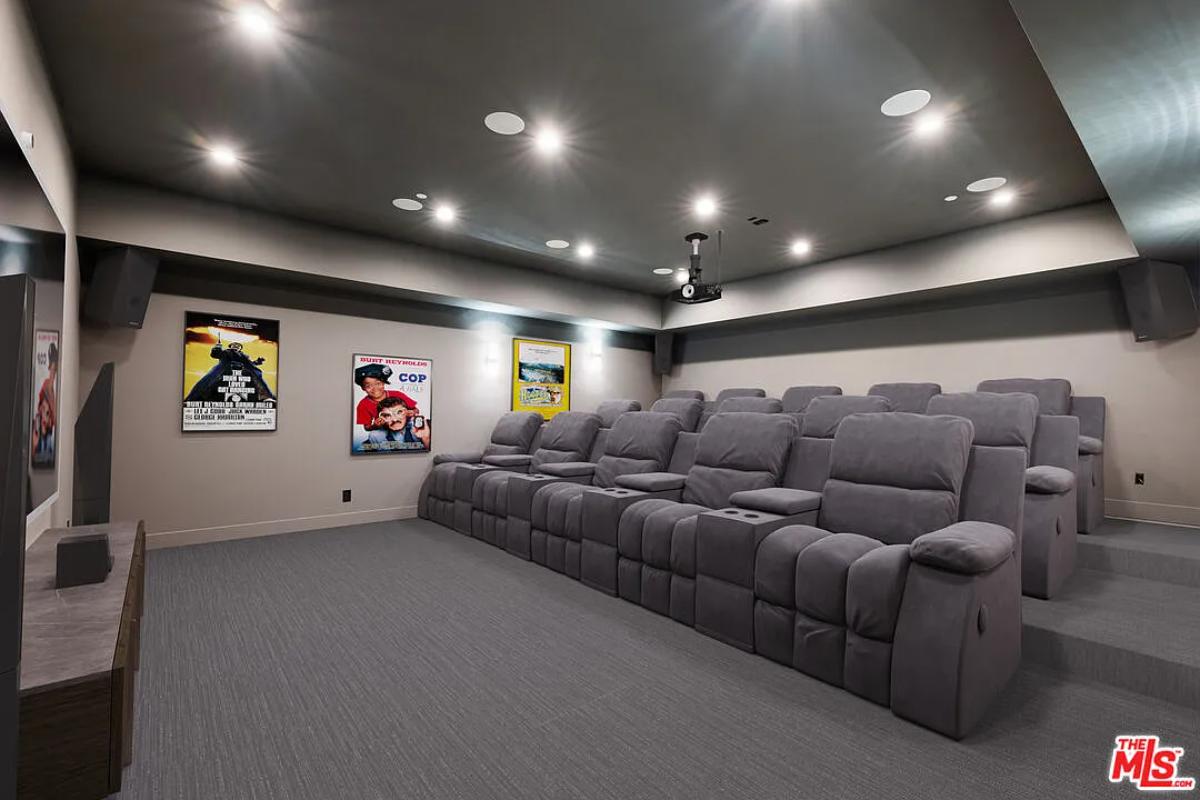 Home theater with custom lighting.