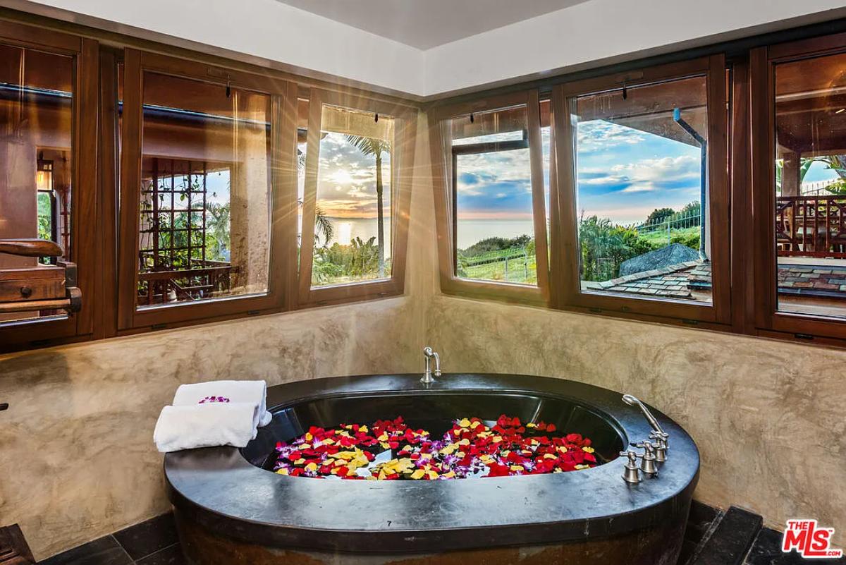 Bathroom with a soaking tub.