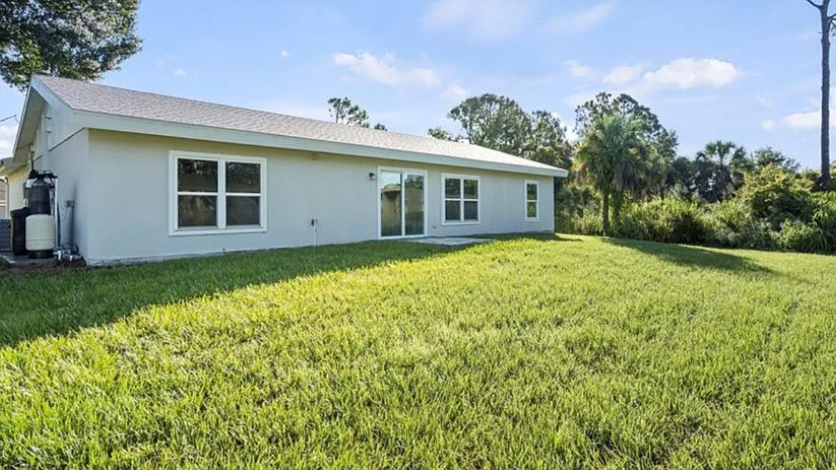 The rear view of the property.