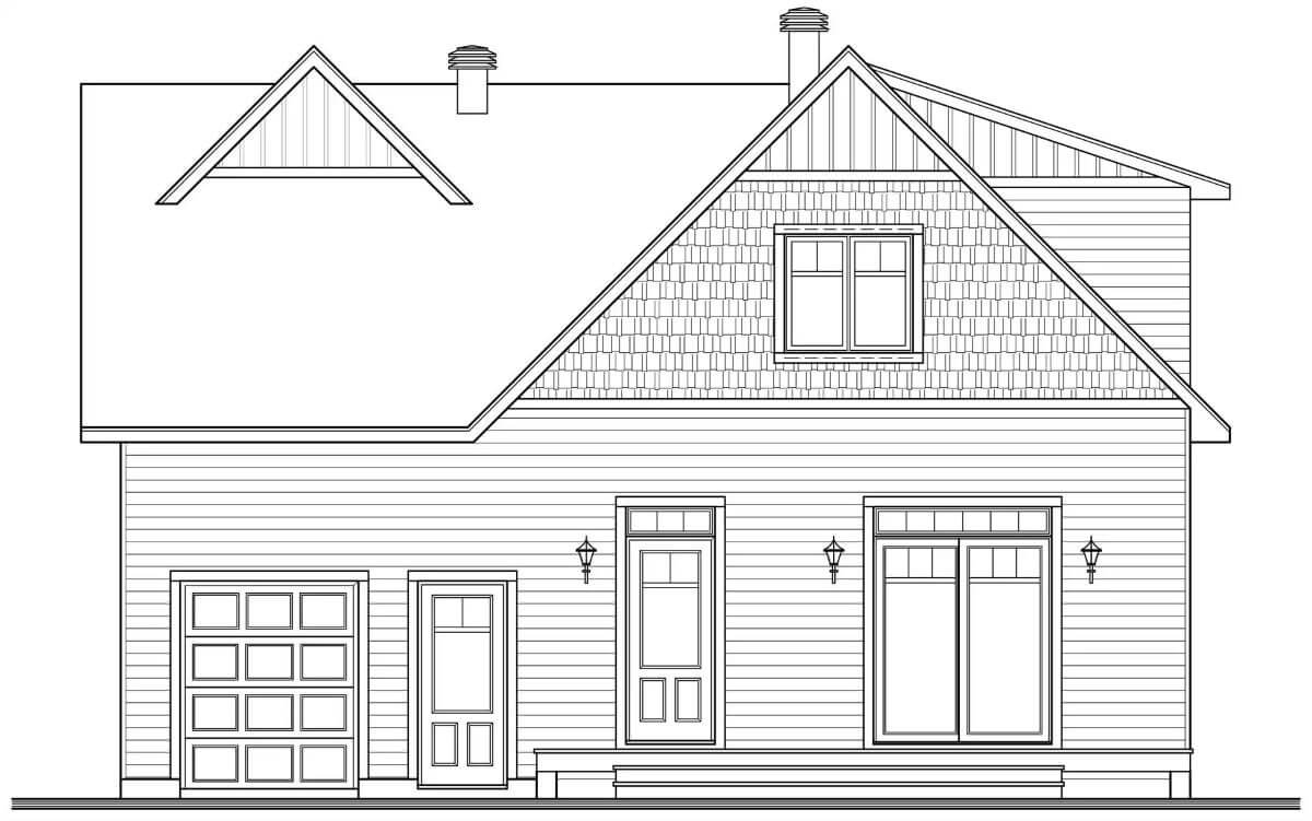 Rear elevation sketch of the 3-bedroom Augusta cottage.