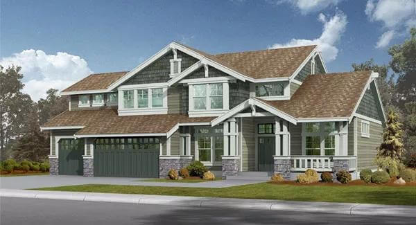 Front rendering of the craftsman style 3-bedroom Rockmore home.