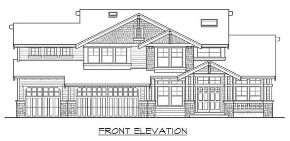 Front elevation sketch of the craftsman style 3-bedroom Rockmore home.