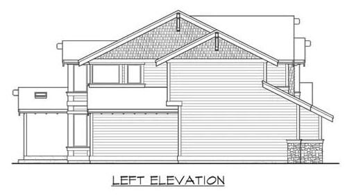 Left elevation sketch of the craftsman style 3-bedroom Rockmore home.