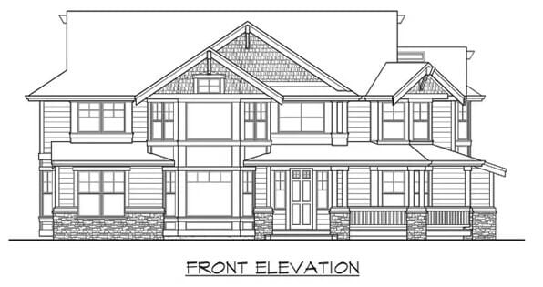 Front elevation sketch of the Hazelwood 3-bedroom farmhouse.