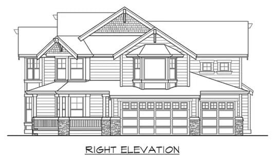Right elevation sketch of the Hazelwood 3-bedroom farmhouse.
