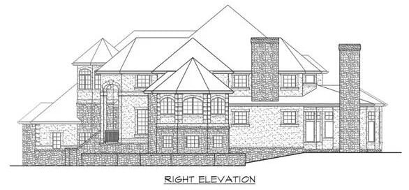 Right elevation sketch of the 4-bedroom traditional style Kaslo home. 