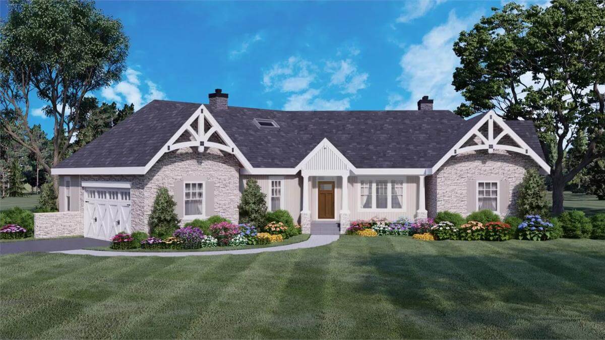 Greensboro III-C 3-Bedroom Craftsman Home for a Corner Lot with Angled 2-Car Garage (Floor Plan)