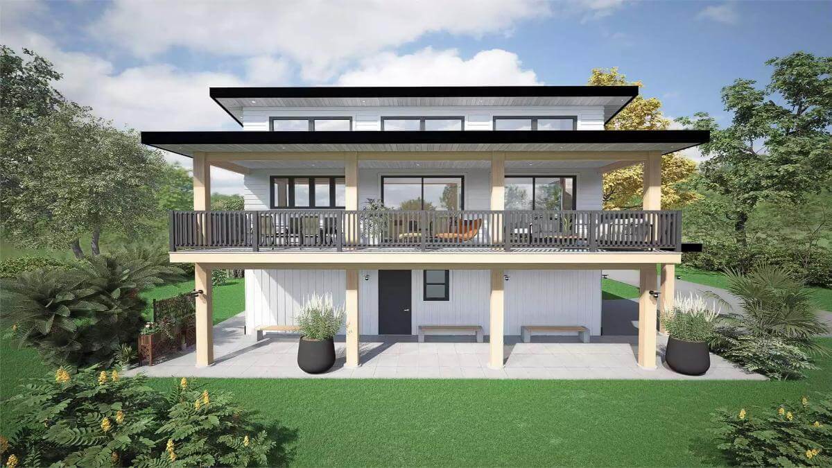 Contemporary Style 2-Bedroom Rustic Roost Home for Corner and Narrow Lots with Double Garage (Floor Plan)