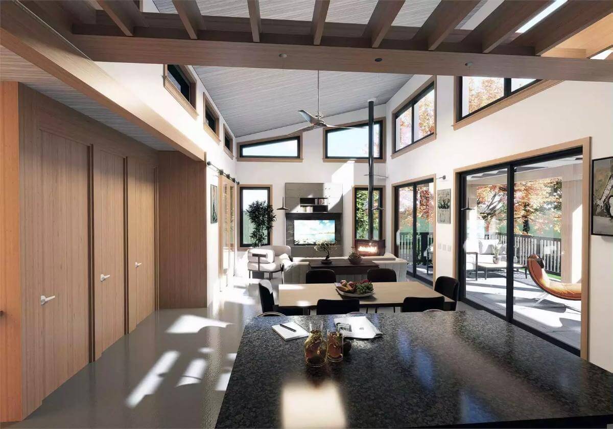 View of the dining and living rooms from the kitchen.