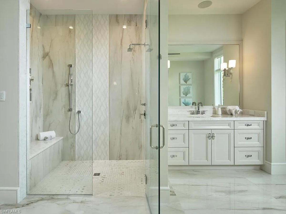 Bathroom with a walk-in shower.