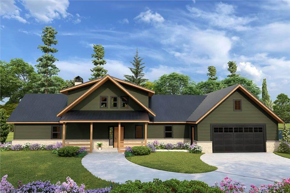 Craftsman-Style 3-Bedroom Home with Vaulted Loft and Covered Front Porch (Floor Plan)