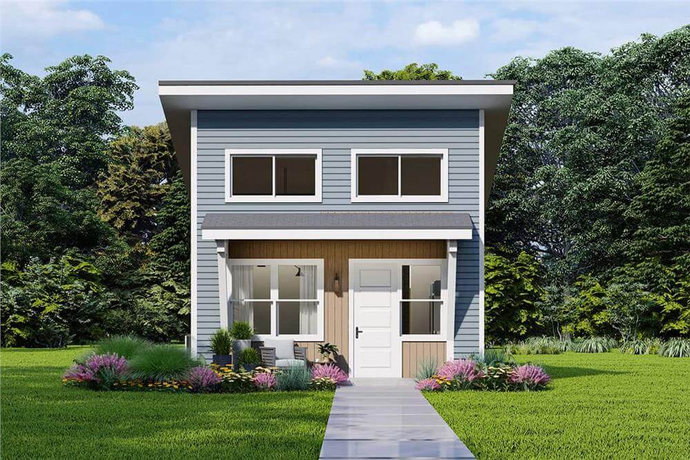 Contemporary-Style 1-Bedroom Home for a Narrow Lot with Front Porch (Floor Plan)