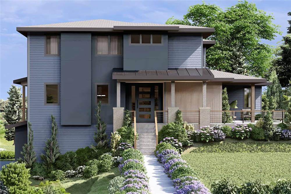 Contemporary-Style 4-Bedroom Home for a Sloped Lot with Loft and Balcony (Floor Plan)