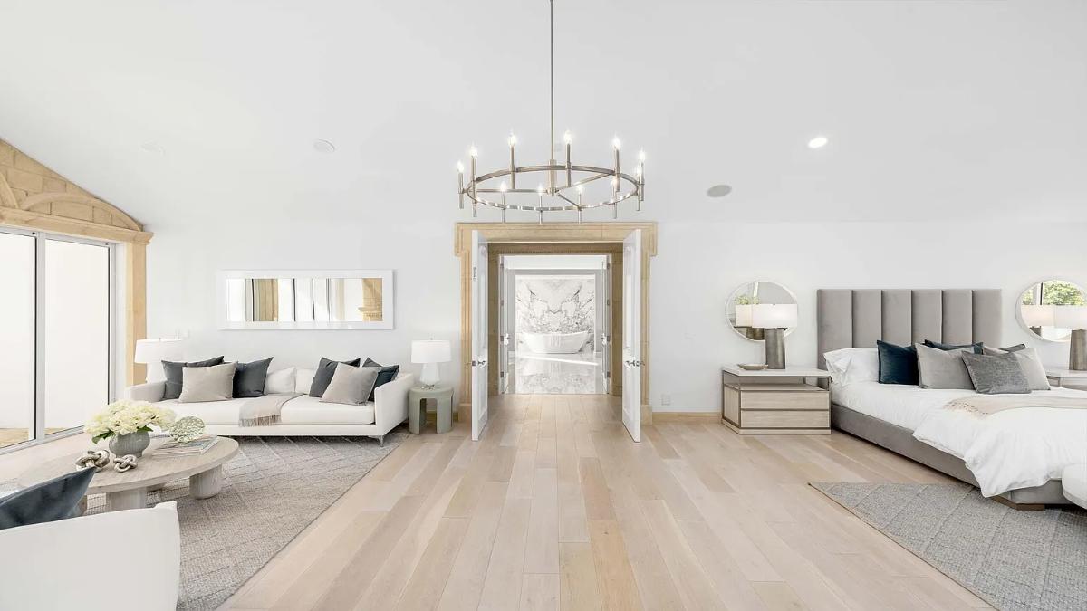 Bedroom with a living space.