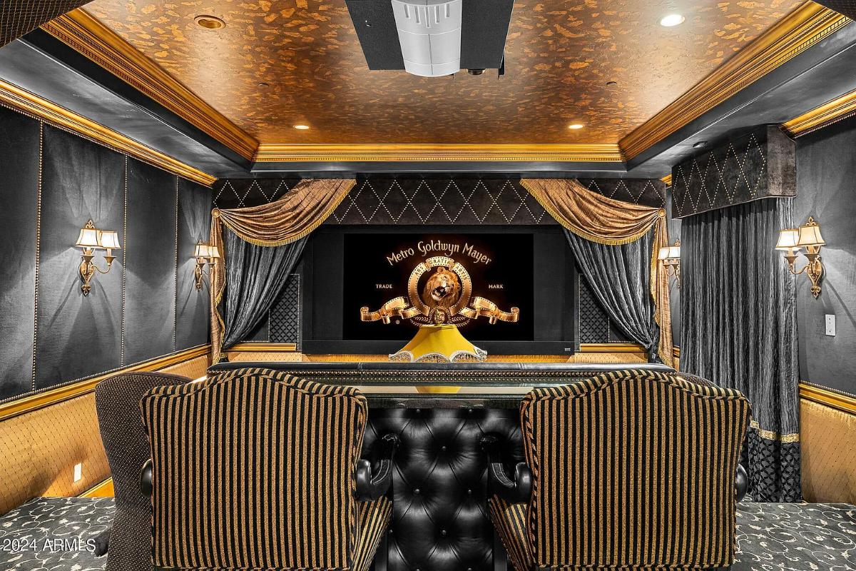 Home theater with custom lighting.