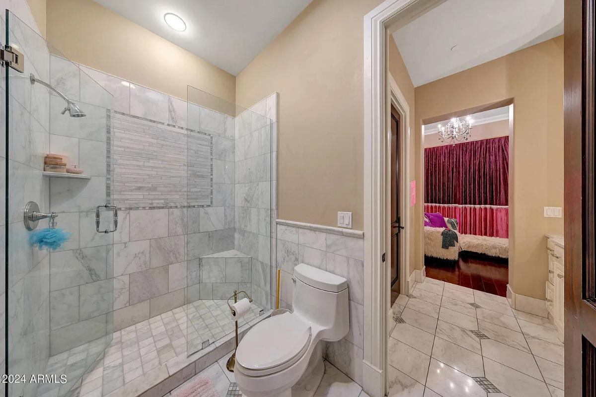 Bathroom with a walk-in shower.