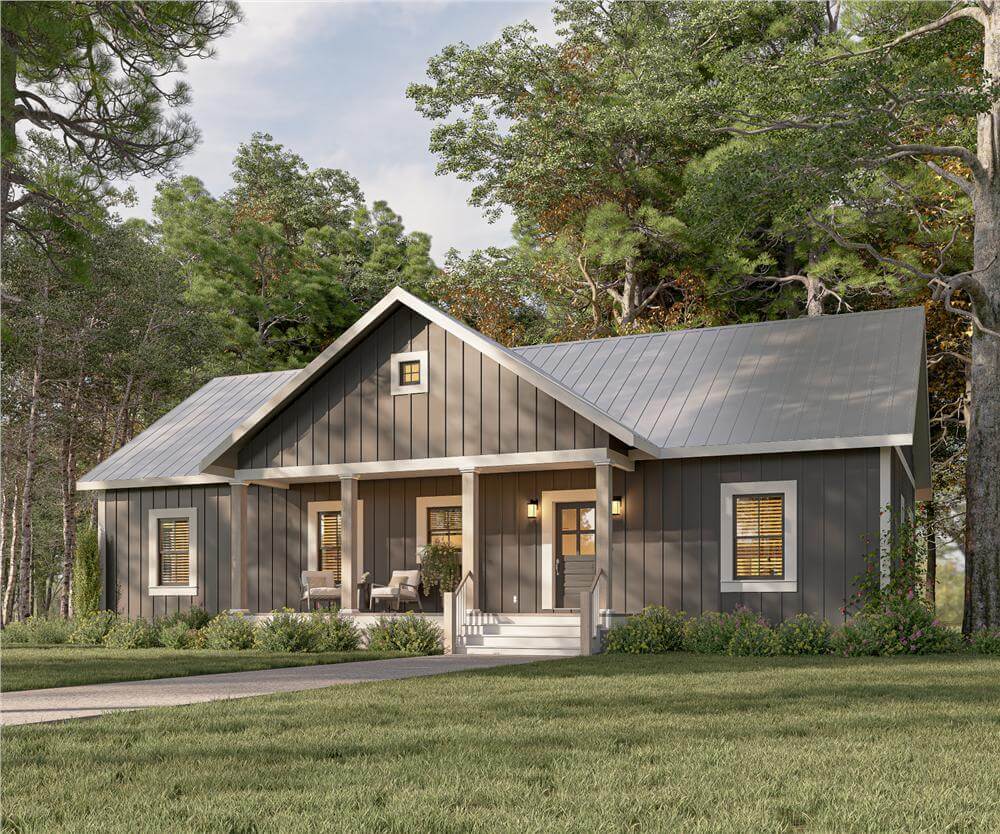 Country Style 3-Bedroom Home with Front Porch and Open-Concept Living (Floor Plan)