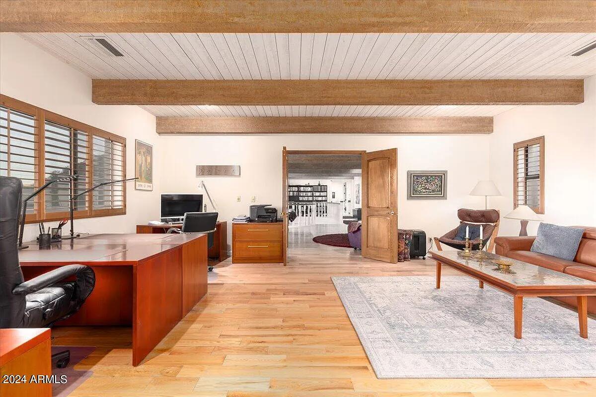 Home office with a living space.